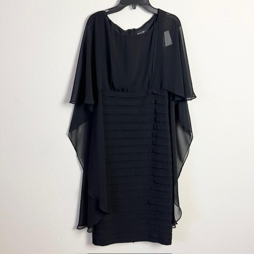 New Betsy& Adam 8 Black Chiffon Designer Dress Tiered Elegant Flowy Whimsygoth‎
